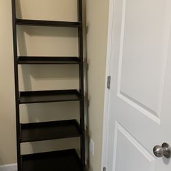 Espresso/leaning bookshelf/shelves 
