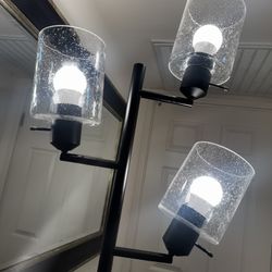 Black Floor Lamp with 3 Seeded Glass Shades 