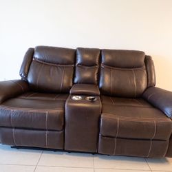 Beautiful Like New Faux Leather Reclining Sofa