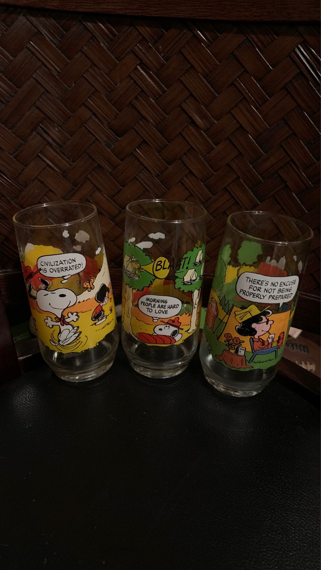 Three vintage McDonald’s collectors glasses camp snoopy collection 2 1965 & 1 1972