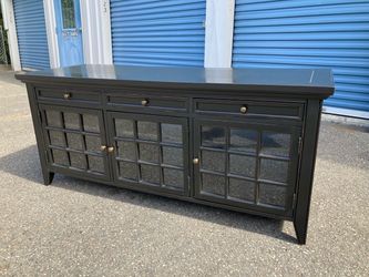 Black Wood Sideboard with Glass Panel Doors