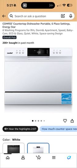 Comfee Countertop Portable Dishwasher White