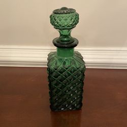 Antique Green Depression Glass Decanter 