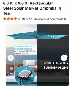 BRAND NEW IN BOX UMBRELLA WITH SOLAR LED LIGHTS AND BASE INCLUIDED