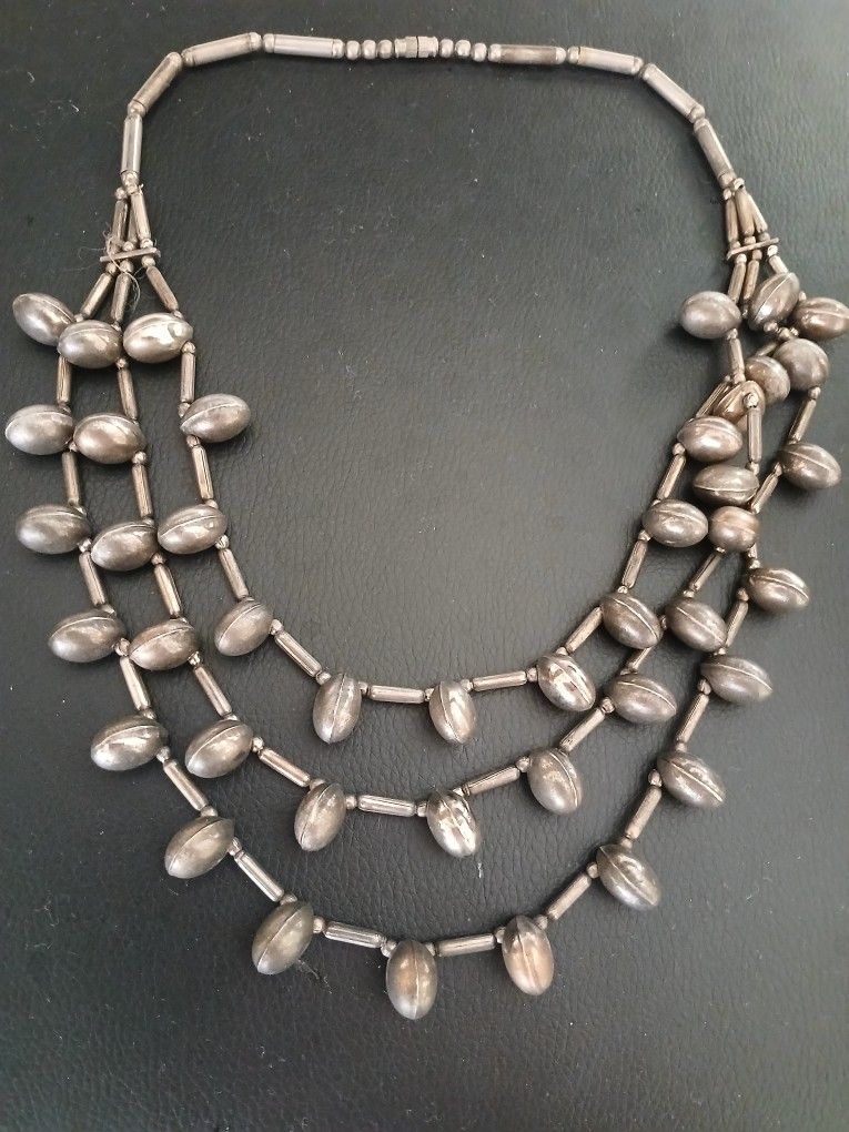Vintage Layered Necklace Silver Tone Beads 22" Retro Look