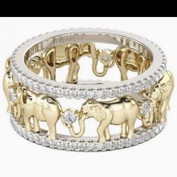 Gorgeous TwoToned 14Kt Gold Over 925 Sterling Silver Radiant Elephants WeddingBand  , Anniversary Band, Birthday Present 