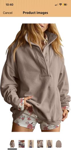 ☕️ XS - Oversized Henley Sweatshirt – Coffee Grey (Like-New)