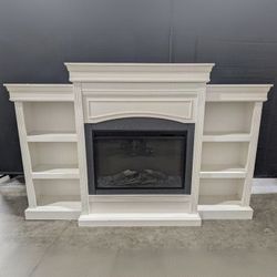 Atraflame White Electric Fireplace TV Stand with Side Shelves