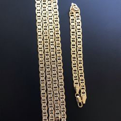 14k Gold Plated Mariner Chain And Bracelet 24” And 8” 6mm