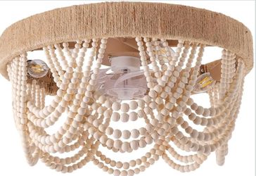 Gorgeous 20” Boho Flush Mount Fandelier Ceiling Fan in Enclosed Beaded Caged with Lights and Remote Control.