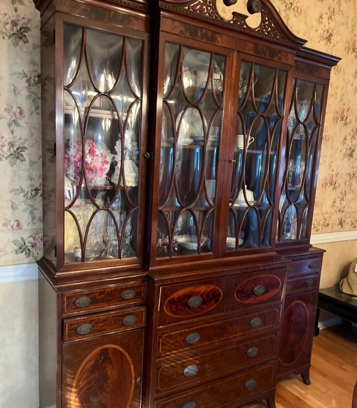 Beautiful Old Antique China Cabinet Two Piece Beveled Glass Would Make A Great Addition To Any Home