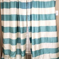Teal & White Curtains 55in X 9ft 2 Panels 