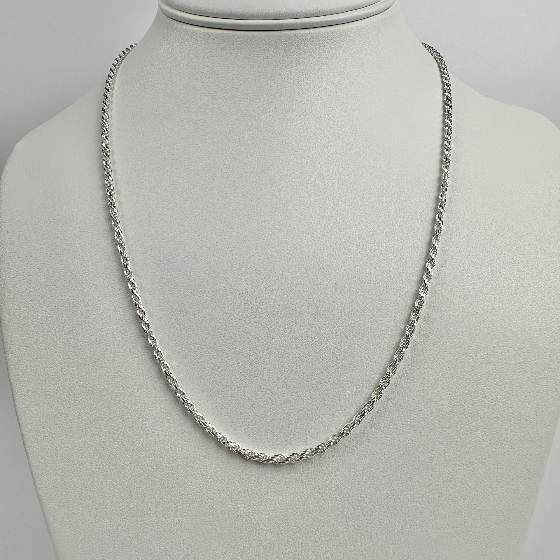 Silver Chain Solid .925 Sterling Silver Diamond Cut Rope Chain 2.5mm 22 Inches Stamped .925 Italy