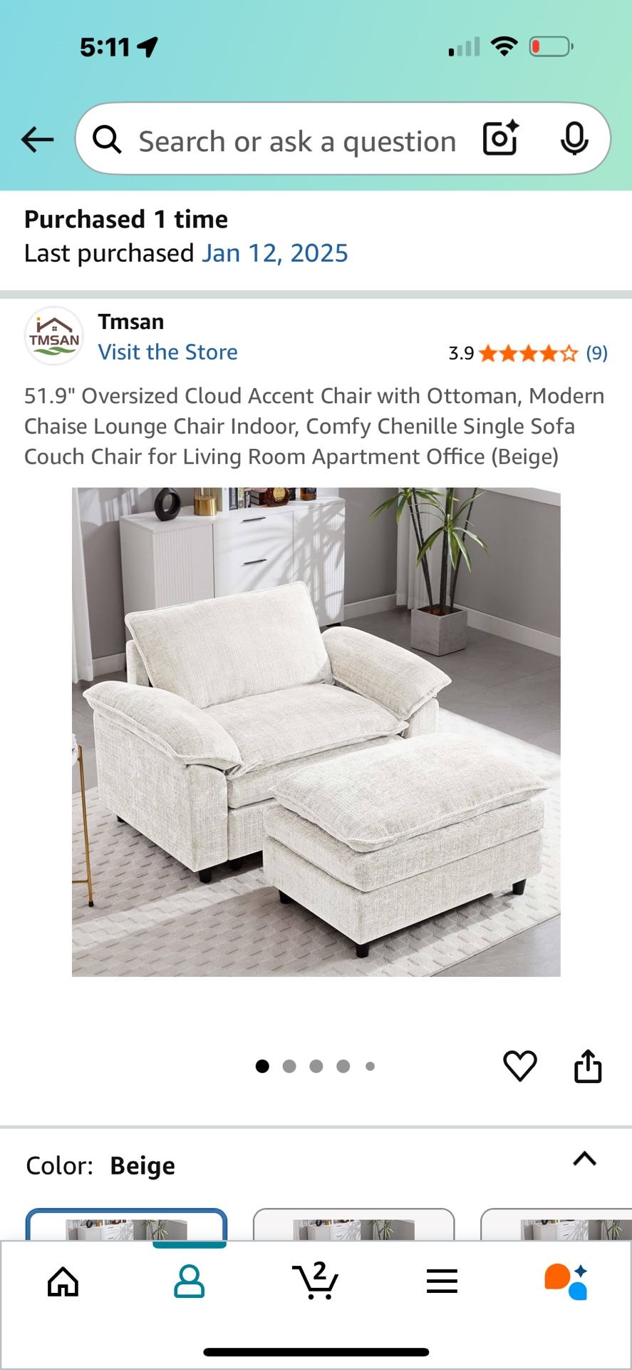 5 Month Old Oversized Chair AND ottoman