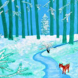 Painting of winter time in the woods