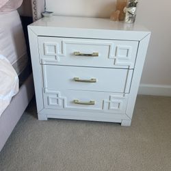 Beautiful Nightstand In White With Gold Handles