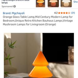 Orange Glass Table Lamp,Mid Century Modern Lamp for Bedroom,Unique Retro Kitchen Bauhaus Lamps,Vintage Mushroom Lamps for Livingroom (Orange)