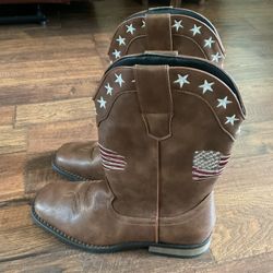 Brown Cowboy Boots with Star and Flag Embroidery