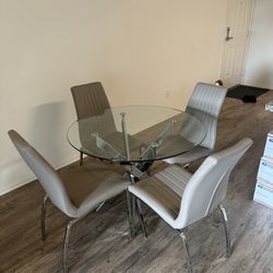 Glass Round Dining Table Set with 4 Dining Chairs