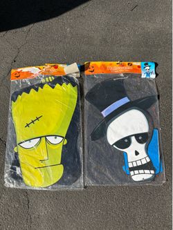 Vintage Amglo 36” Paper Jointed Frankenstein and Skull Skeleton  Halloween Figure Hanging Decoration NEW OLD STOCK