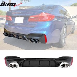 Fits 2017-2020 BMW G30 Competition Style Gloss Black Rear Diffuser Silver Exhaust Tip