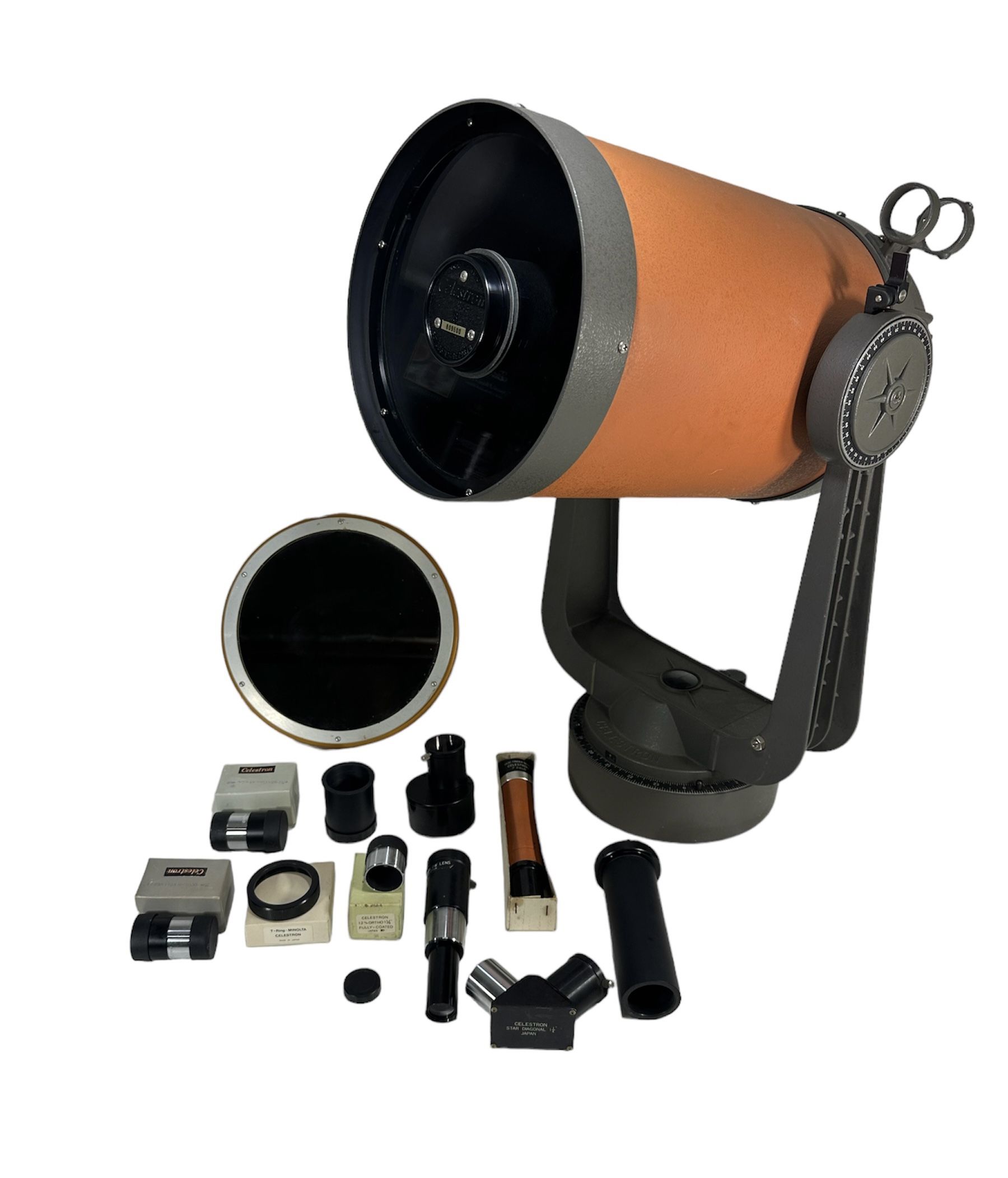 Vintage 1980 Celestron C8 Telescope Orange Tube 2000mm F/10 with Extras