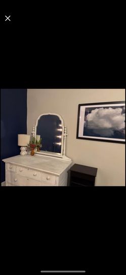 Antique White Vanity Dresser w/ Mirror PPU Greer