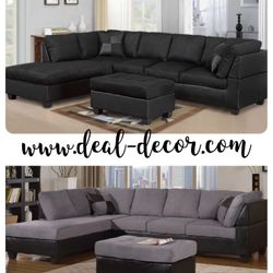 New Black Or Gray L-Shaped Sectional Sofa Couch