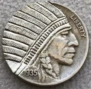 Photo Hand Carved Hobo Buffalo Nickel 1935 Date One of a Kind 'Indian Chief”