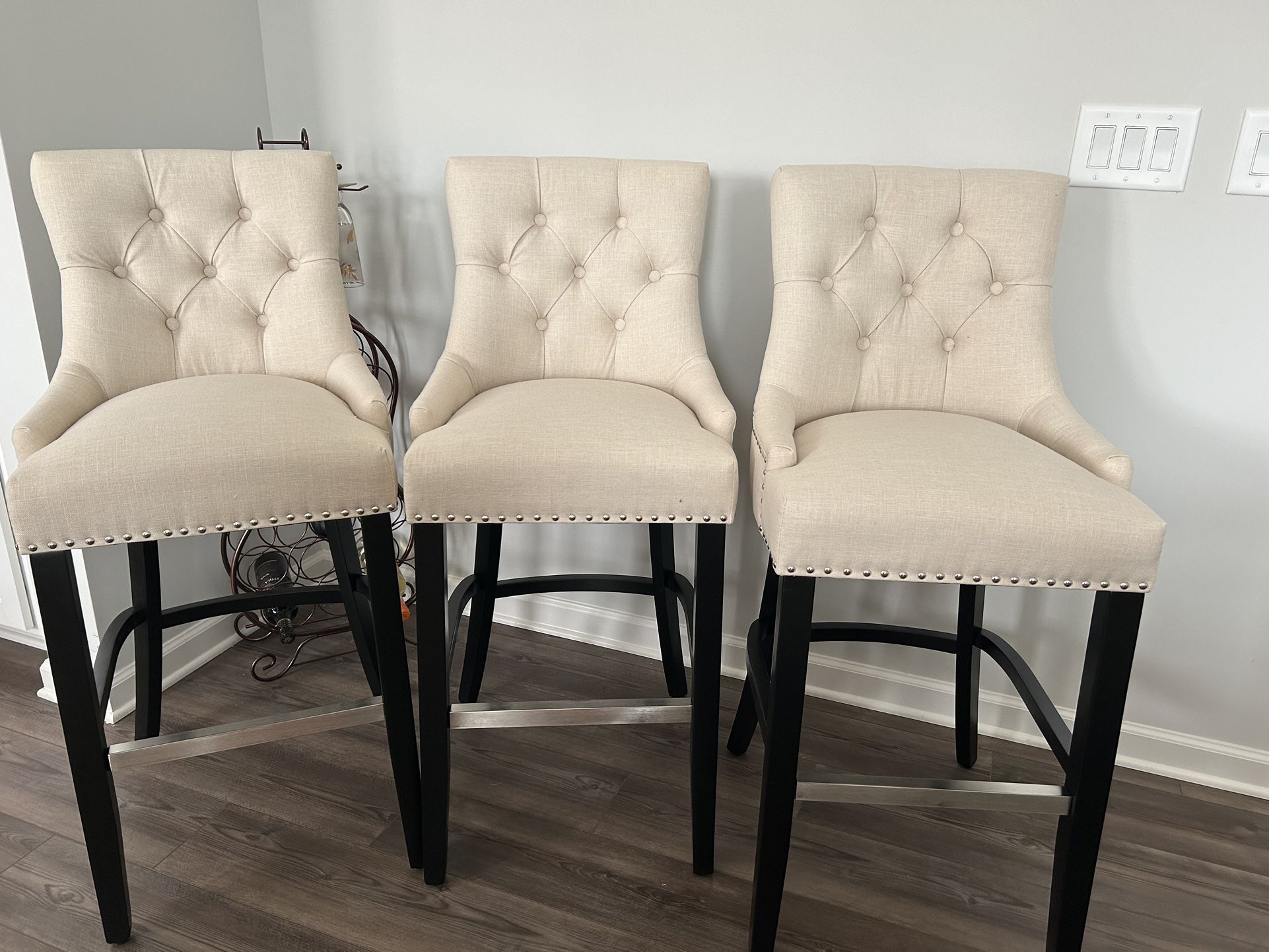 Bar Height Bellmount 43.7 in. Upholstered Tufted Wingback Bar Stool (Set of 3)
