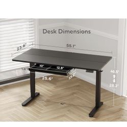 Standing Desk with Drawers, 55x24 Inch Electric ADJUSTABLE Height Stand Up Desk Computer Workstation