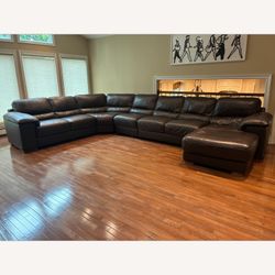 Brown leather sectional couch
