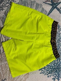 Versace Men's Neon Yellow Greek Key Swim Shorts Elastic Waist Mesh Lined 4