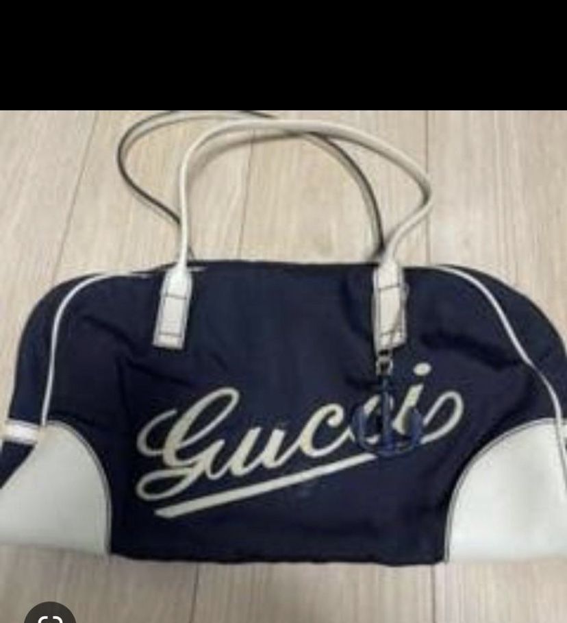 Pre Owned Authentic Large Gucci Blue Weekend Boulevard Boston  Bag