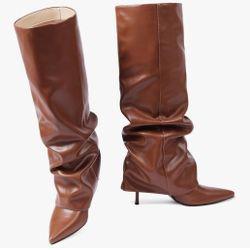 Brand New Womens Knee High Boots, Fold Over Shark Boots Stiletto Heels Slouchy Long Boot Pointed Toe Thigh High Dress Shoes Sexy Fashion Tall Boot for