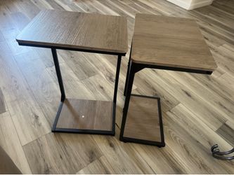 Wood Pedestal Sofa Side Tables Set of 2 Small Nightstand C Shaped End Table TV Trays on Couch Stands TV Tray Tables Slide Under Night Stand Over Bed L