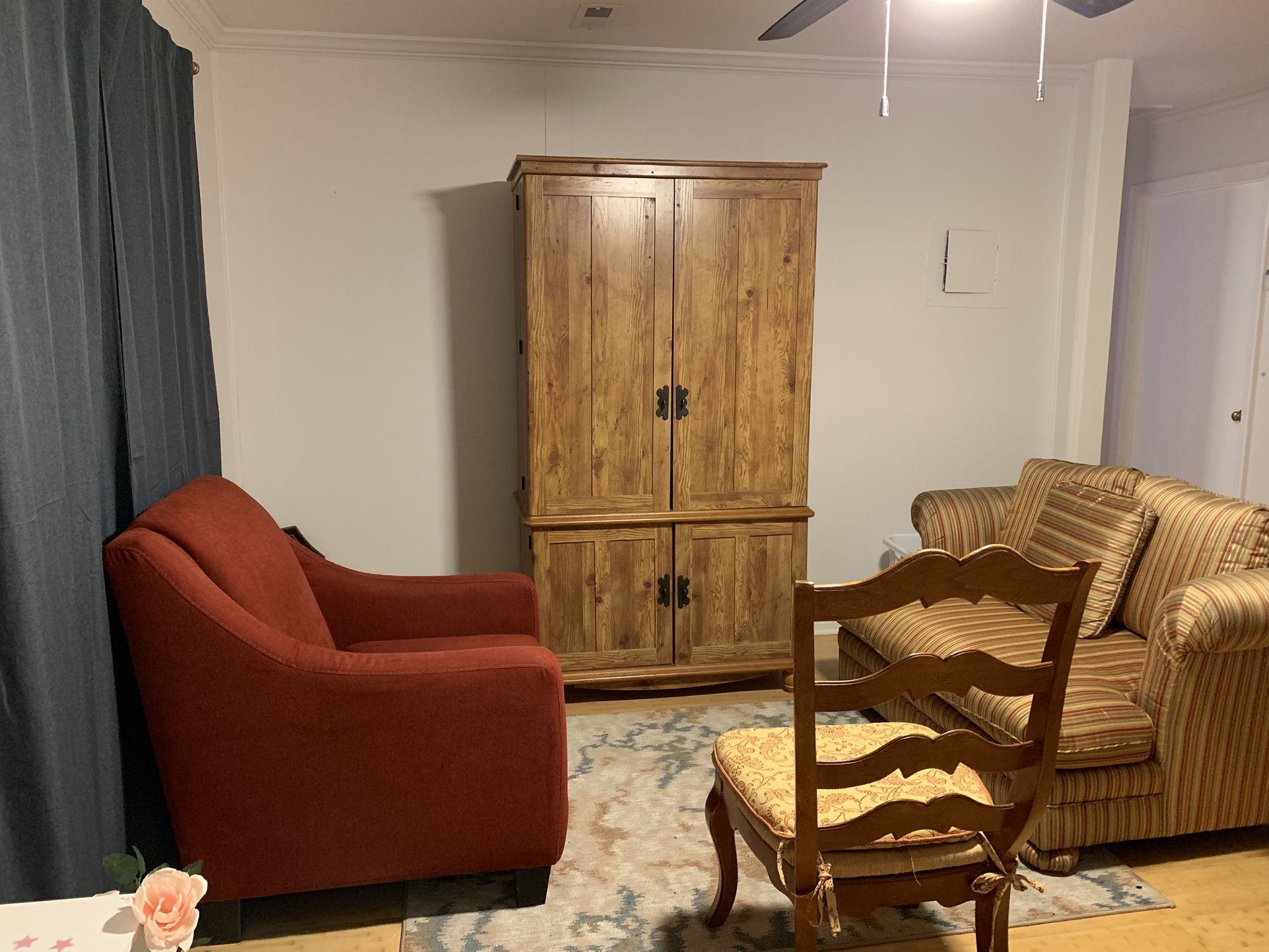 Couch, Red Chair, And TV Stand