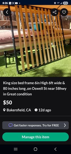 King size Bed frame in excellent condition on Oswell st near 58hwy  $30