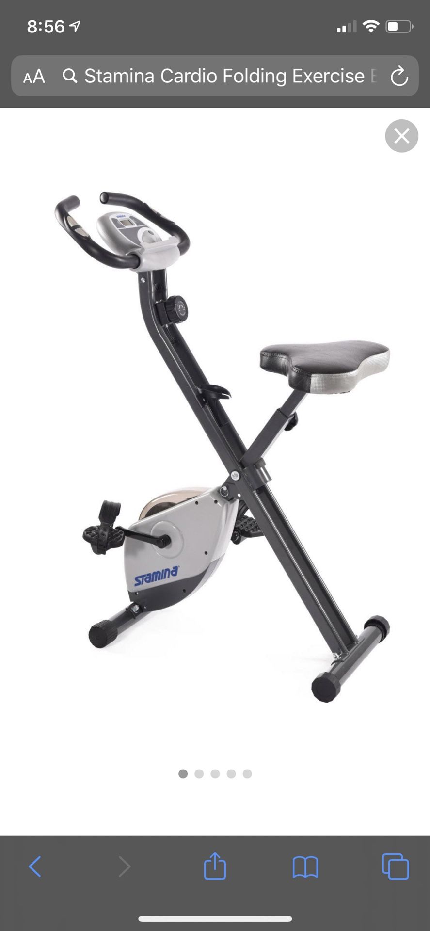 New, Stamina Cardio Folding Exercise Bike with Heart Rate Sensors and Extra Wide Padded Seat