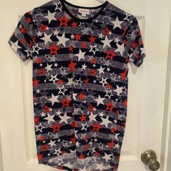Youth size 12 Lularoe high low tee in Red, White and Blue stars and stripe print