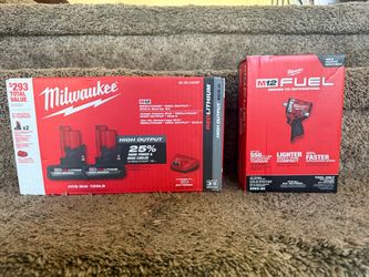 Milwaukee M12 1/2 Stubby & 2 5.0 High Output Batteries