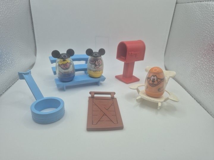 Weeble Wobbles by Hasbro Disney: Billy, Karen, Pluto, Door, Bleachers, Mailbox