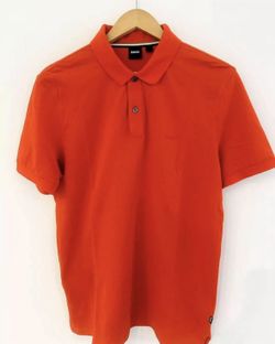 Hugo Boss Shirt Adult Large Orange Polo Solid Pallas Button Collar Logo Mens L