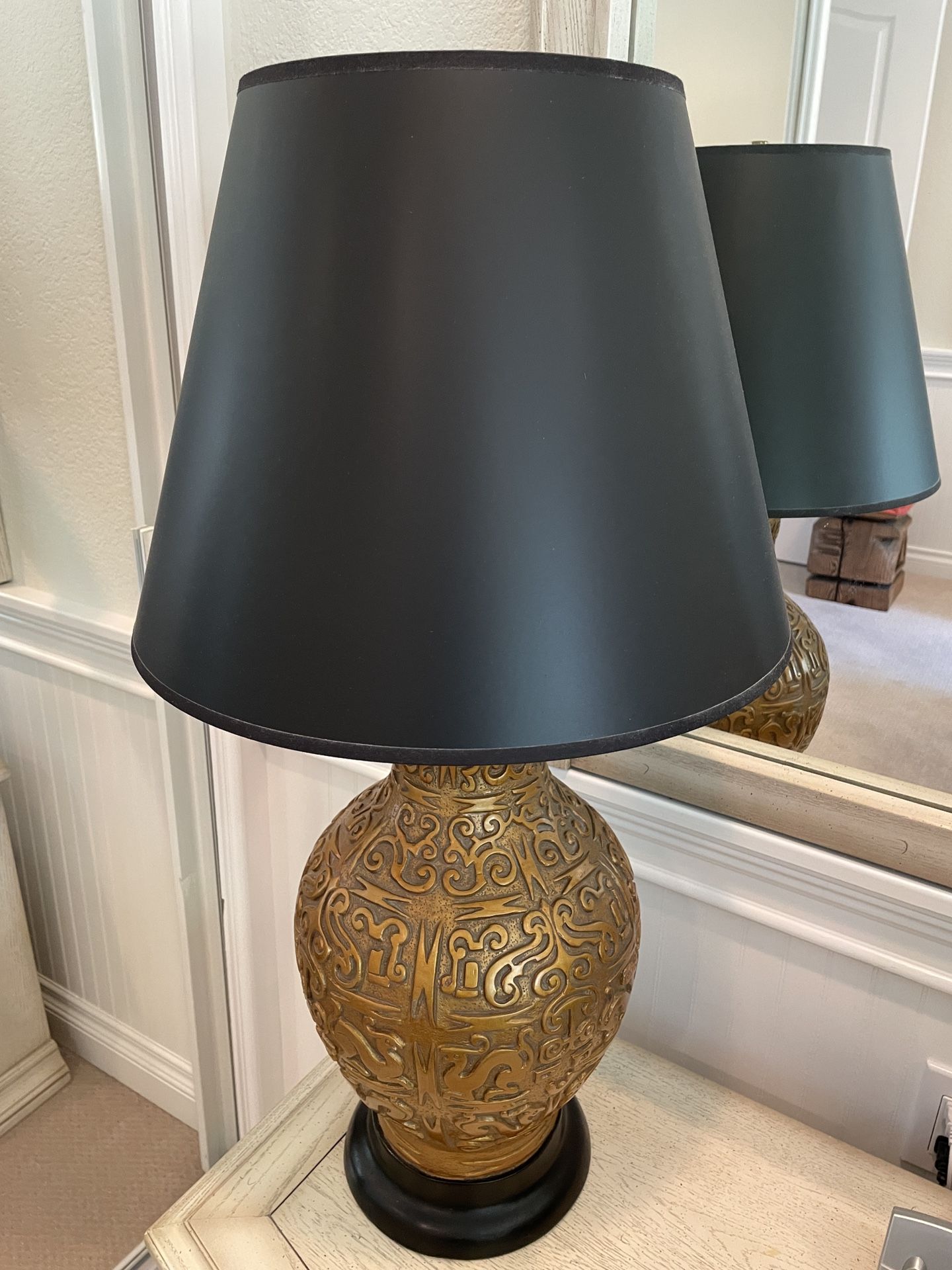 Lamps – Set Of Two, Black And Gold, Excellent Condition