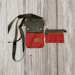 New Orange/Green Canvas-Cotton Crossbody/Coin Wallet 2 Piece Matching Bags Set