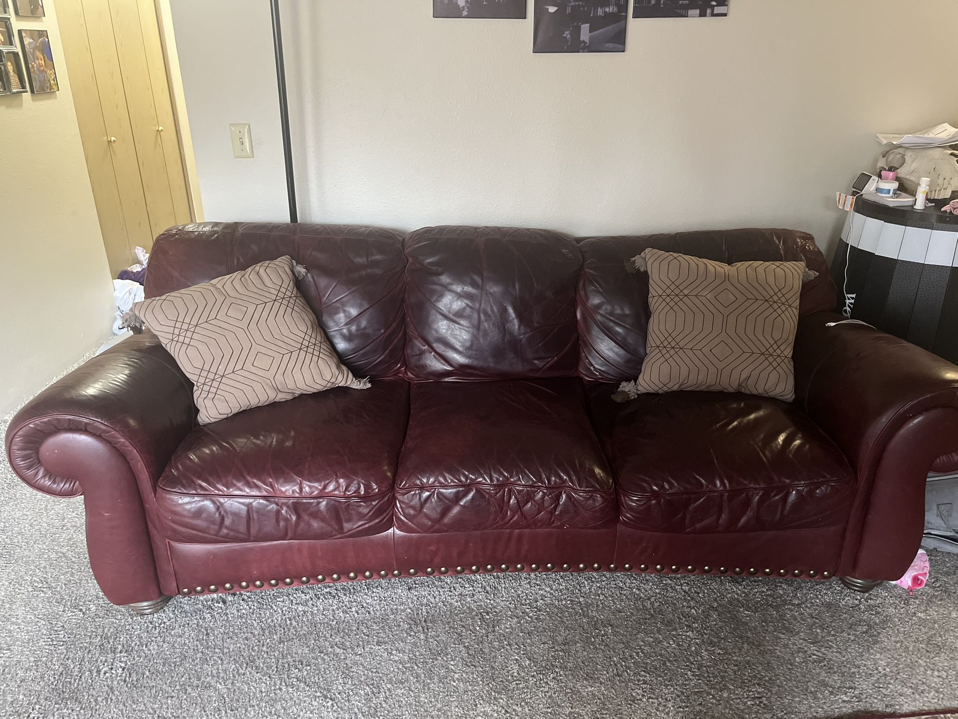 3 Seater Crimson Leather Couch