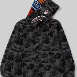 BAPE Mens Hoodie- Grey/Black- Size L