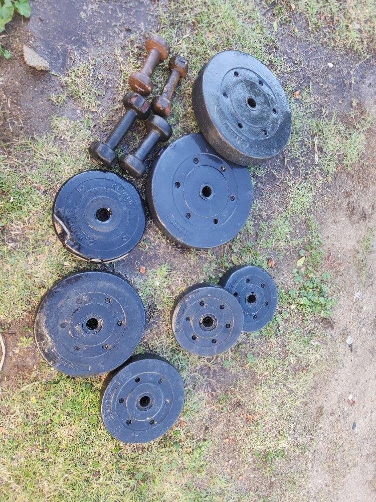 Lot of Cement Weights and Metal Dumbells 