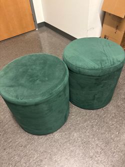 Green Velvet Ottomans (set of 2)