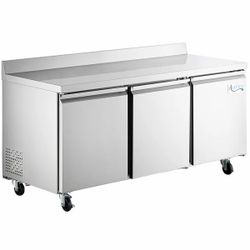 New Avantco SS-WT-72R-HC 72" Three Door Worktop Refrigerator with 3 1/2" Backsplash